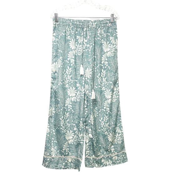 World Market Pajama Pants Small Medium Pull On Puppy Lounge Agua Floral Boho - Picture 1 of 7